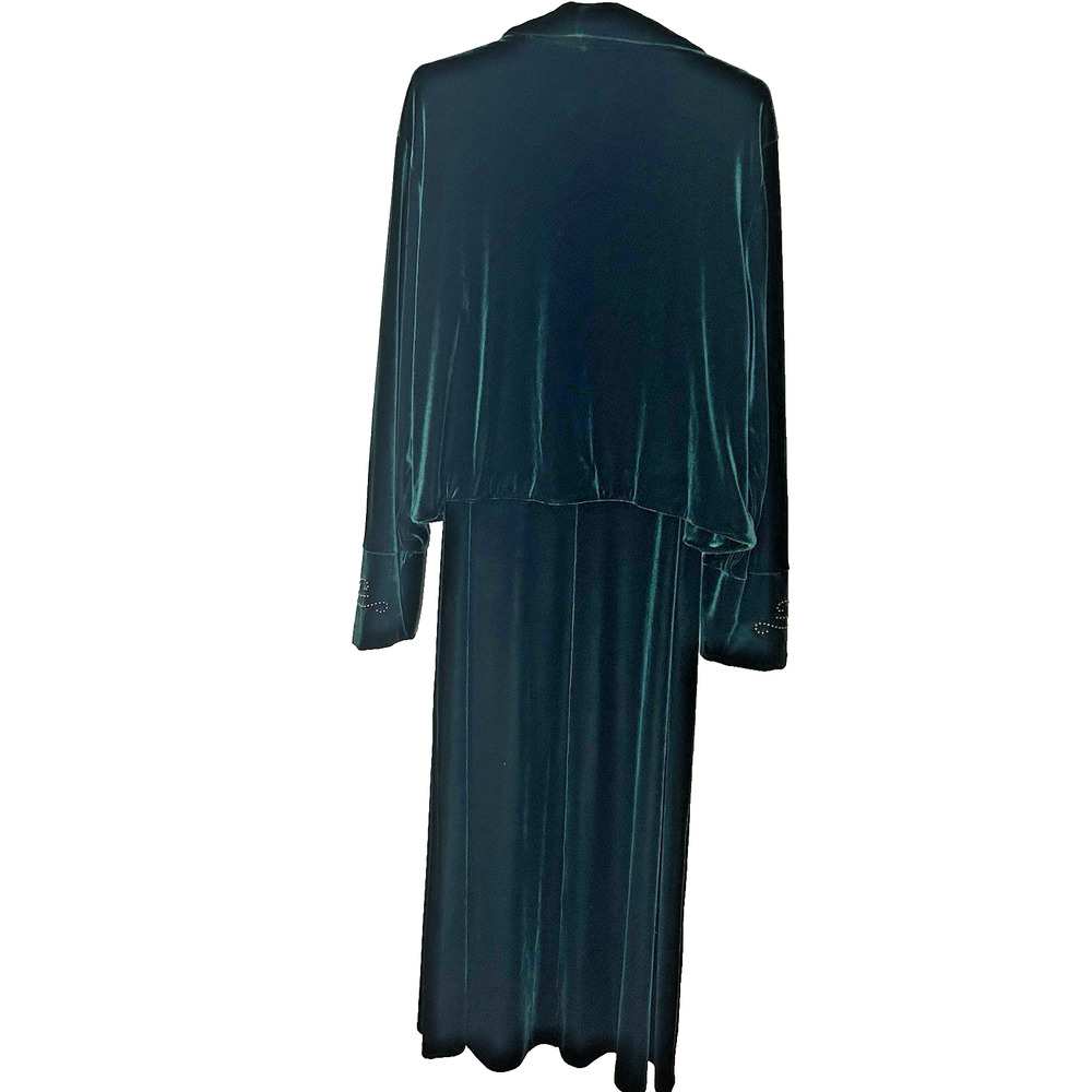 Coldwater Creek Formal Dress and Jacket XL Green Velour Gold Beads 2 Piece Set - Picture 7 of 11
